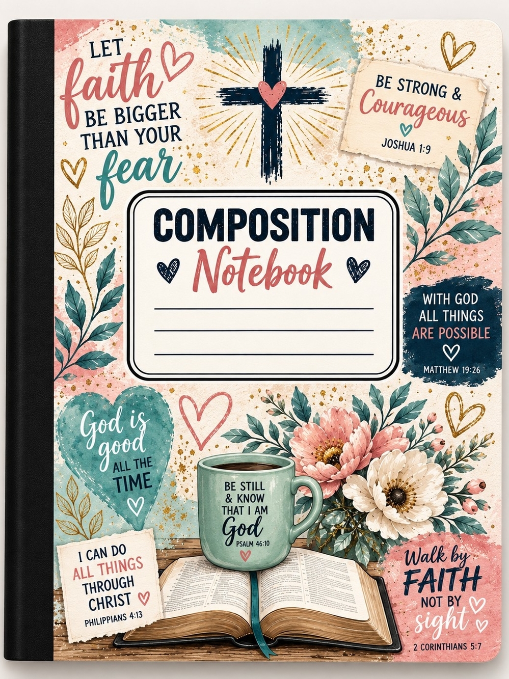 Faith Composition Notebook - Pink, Teal & Cream Floral Design